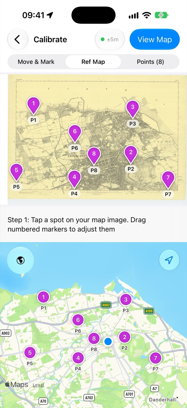Matching points on a map to a modern map